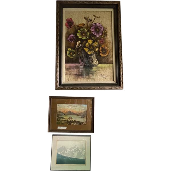 Group of Framed Landscape Prints & Textured Floral Still Life Painting