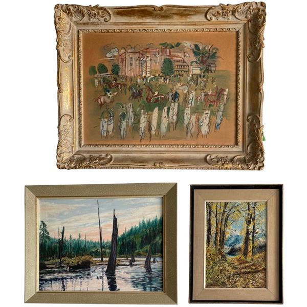 Group of 3 Various Framed Pictures - 2 Nature Landscapes, Etc.