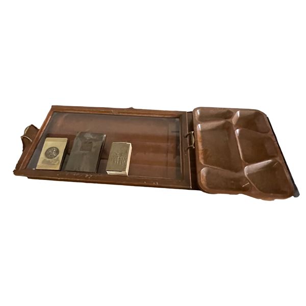 Group of Misc - Cafeteria Trays, Vintage Decorative Metal Matchboxes / Cases, Etc.