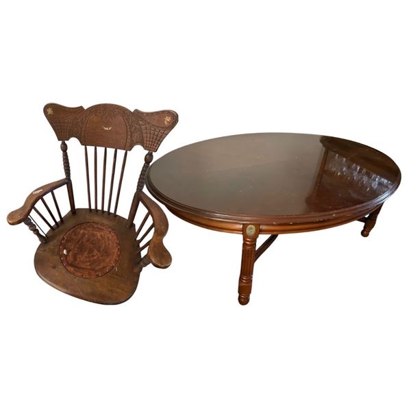 Group of 2 - Wooden Chair Top w/Wood Coffee Table
