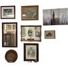 Image 1 : Large Group of 8 Paintings/Mirrors - City Landscape, Carved Gourd, Ducks, Mirror, Etc.