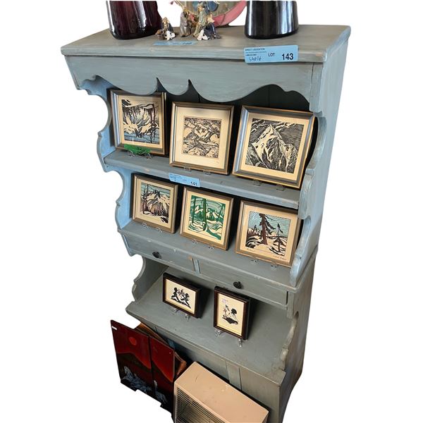 Blue Painted Wooden Wall Shelf