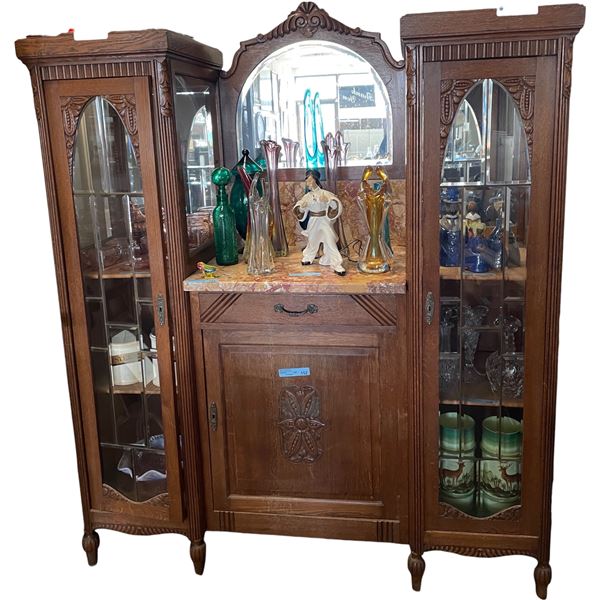 Vintage Oak Curio Display Cabinet with Leaded Glass 61in W x 22in D x 71 - Please Pick Up Last Day -