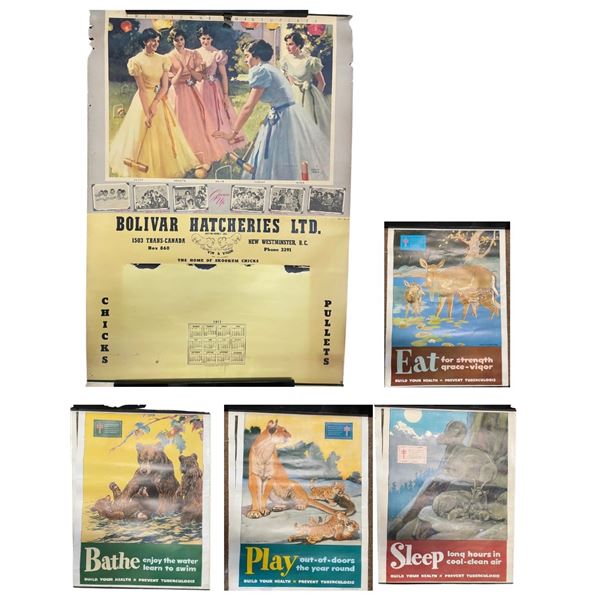 Vintage Canadian Health & Bolivar Hatcheries Advertising Posters (5)