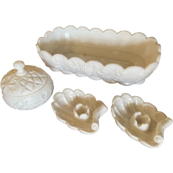 White Glass & Ceramic Serving Bowl and Covered Dish Assortment