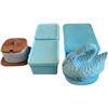 Image 1 : Assorted Blue Milk Glass Containers & Covered Swan Dish with Wood Lid Box