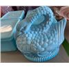 Image 2 : Assorted Blue Milk Glass Containers & Covered Swan Dish with Wood Lid Box