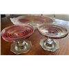 Image 2 : Red Stripe Glass Comport & Candlestick Set