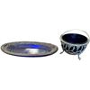 Image 1 : Cobalt Glass Bowl in Ornate Silver Tone Stand