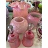 Image 2 : 7 Pink Glass Lot - Fenton-Style Ruffle Vase, Swirl Vase, Hobnail & Spot Bulb Vase