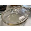 Image 2 : Vintage Pyrex England Covered Casserole and 2 Clear Bakeware Dishes