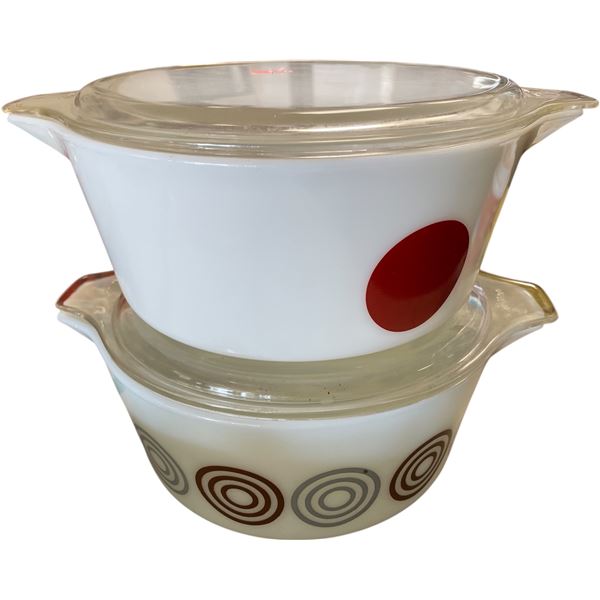 Pyrex Vintage Moon Deco and 1970s Bullseye Casserole, with 2 Glass Lids (475‚€[x=#