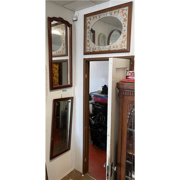3 Wooden-Framed Wall Mirrors