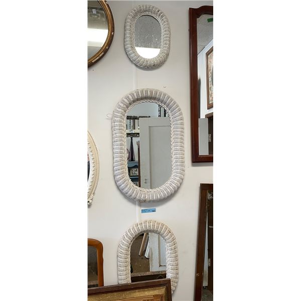 3 Wicker-Framed Oval Mirrors