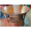 Image 2 : Round Wooden Side Table (H29"x30"), Folding Chair, Metal Filing Cabinet
