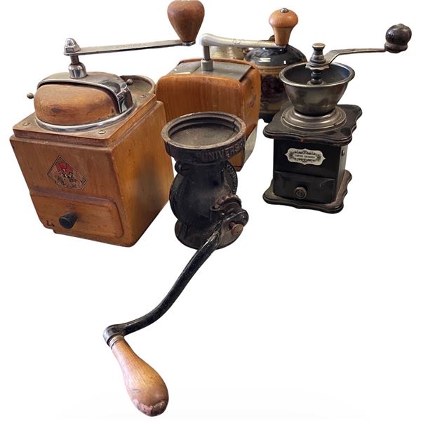 5 Assorted Vintage Hand-Crank Coffee Grinders