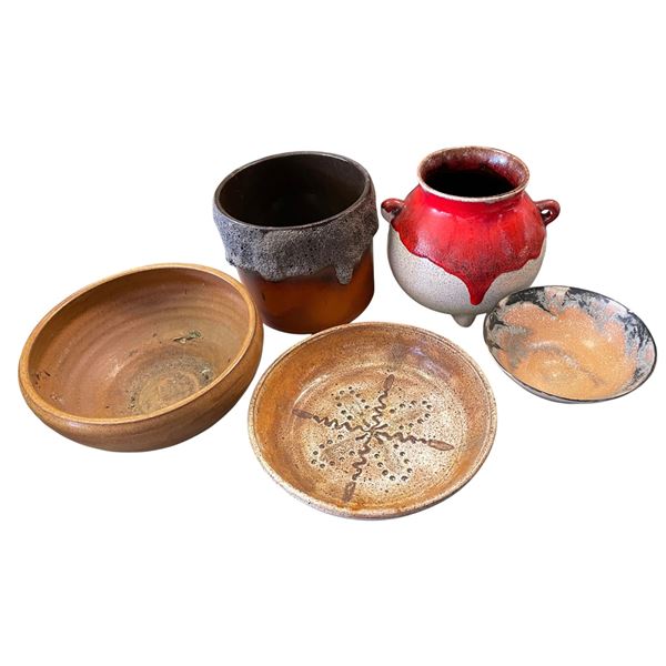 5 Assorted Handmade Pottery Bowls & Glazed Vessels