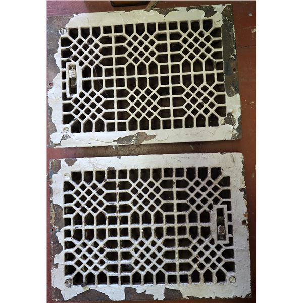 2-Pcs Vintage Cast Iron Floor Registers, 13.5" x 10" Each