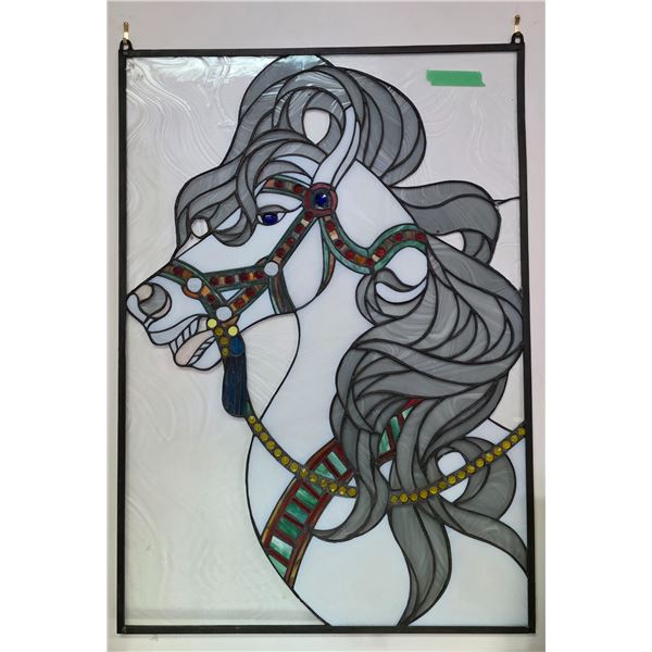 Stained Glass Carousel Horse Panel, H36" x W26"