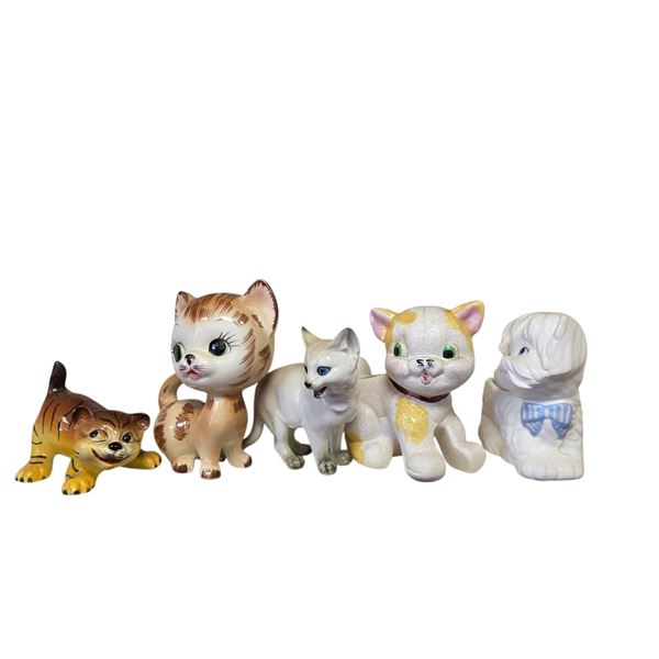 5 Assorted Ceramic Cat Figurines