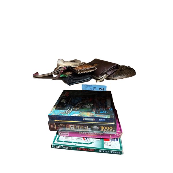 8 Vintage Purses & Wallets and 4 Board Games