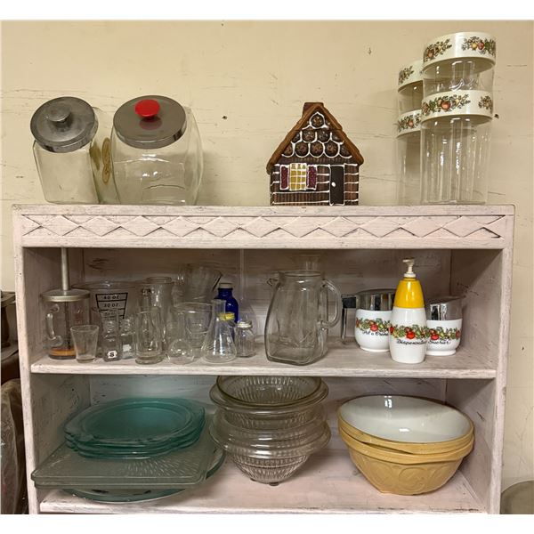 3 Shelf - Includes Vintage Gingerbread House, Cookie Jars, Glassware & Mixing Bowls