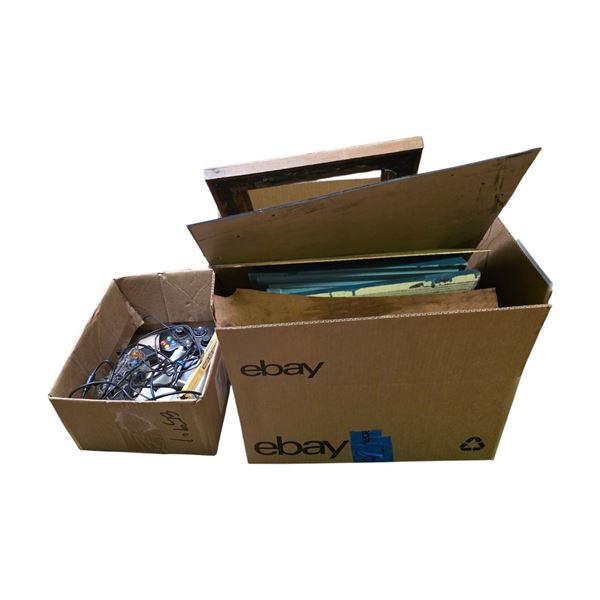 Mixed Game Controllers and Assorted Wooden Picture Frames