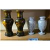 Image 1 : Two sets of antique vases, one set hand painted, one set Vietnam wood painted