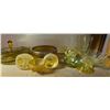 Image 4 : 2 Pcs Fifth Avenue Glass Amber Frosted Candleholders, and Group of Yellow Depression Glass
