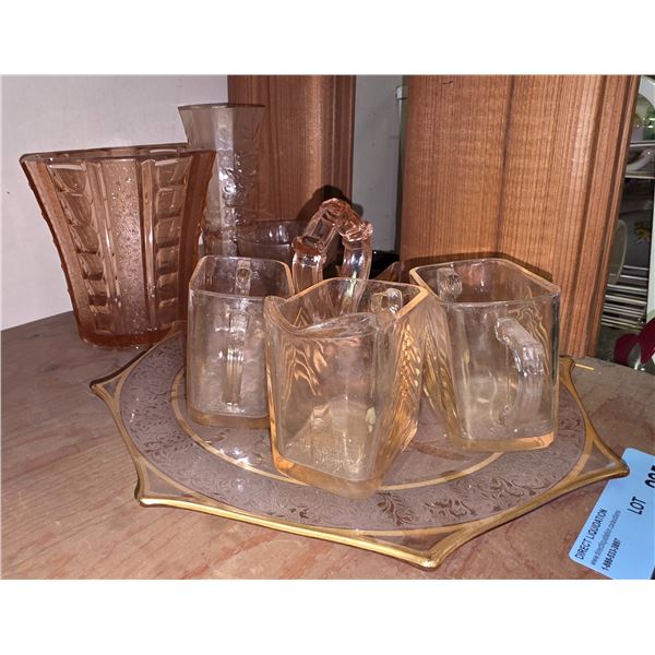 3 Hazel-Atlas Pink Depression Glass, and 5 Art Deco Glass Pieces