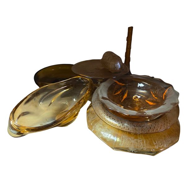 Assorted Vintage Amber and Clear Glassware