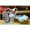 Image 1 : Antique victorian glass vase and jug. Vintage Fenton rose crest ruffle bowl