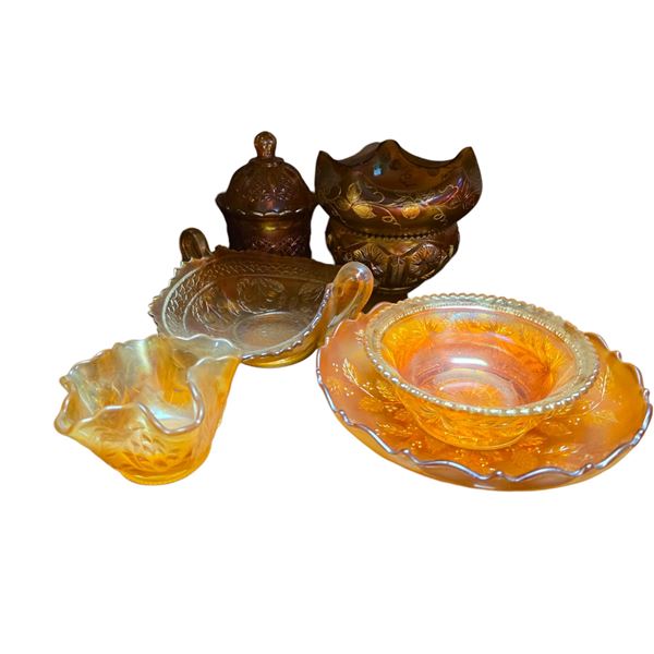 7 Carnival Glass Serveware - Iridescent Bowls, Dishes & Platters