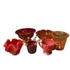 Image 1 : 6 Pcs Vintage Art Glass Collection - Bright Orange, Red and Yellow Vases, Pitchers & Bowl