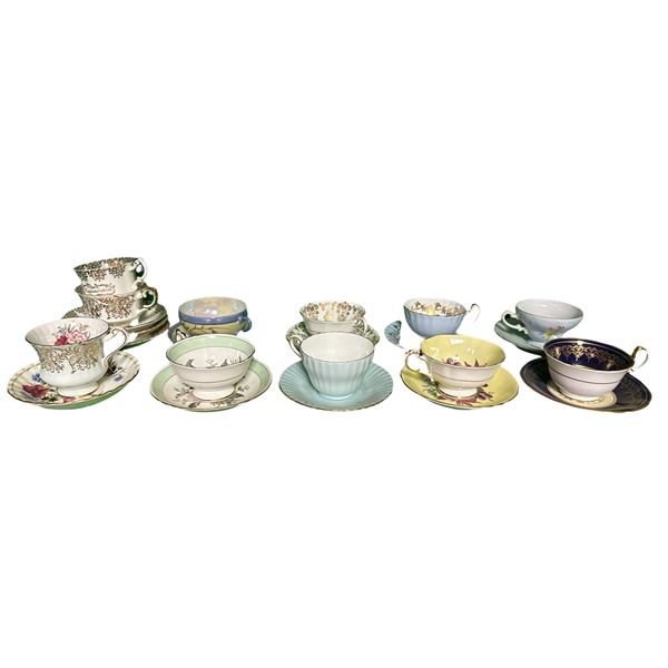 10 Assorted Vintage Bone China Teacup & Saucer Sets Including Brands Paragon, Aynsley