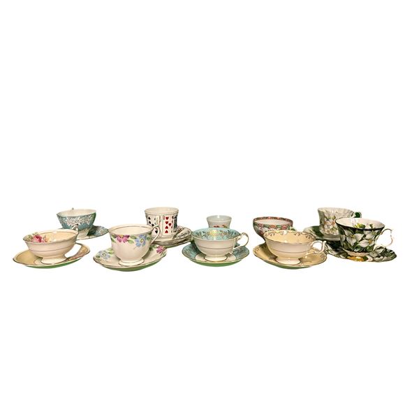 10 Assorted Vintage Bone China Teacup & Saucer Sets Includes Brands Royal Albert, Paragon