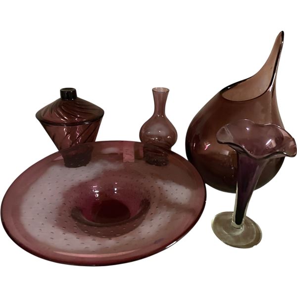 5 Vintage Purple Glass Art Collection