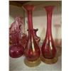 Image 2 : 8 Vintage Cranberry Glass Collection - Bud Vases, Ruffled Bowls & Sculptural Vase