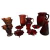 Image 1 : 10 Glass Art - Kanawha Amberina Red Eagle Pitcher, 2 Ruffled Rim Vase, Candleholders, and More
