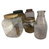 Image 1 : 5 Vintage Mason-style Glass Jars & Milk Bottle