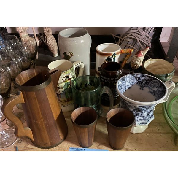 10 Mug & Tankard Collection - Wooden Pitcher and Cup Set, Ceramic Mugs, and More