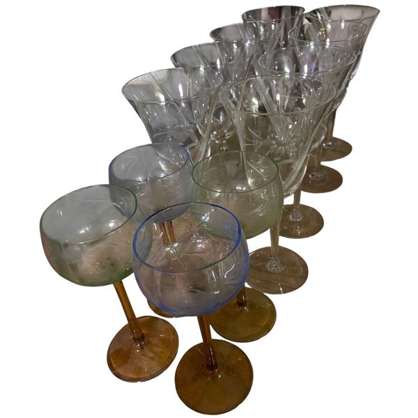 8 Amber-Stem Glasses and 4 Wine Glasses