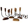 Image 1 : 5 Mid-Century Wooden & Iron Candle Holders