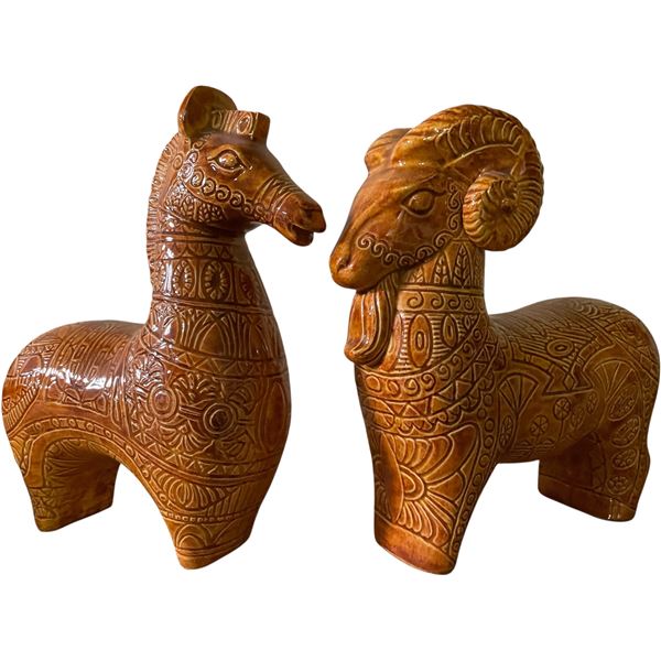 Pair of Ceramic Animal Figurines - Horse & Sheep