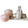 Image 1 : Lot of Alabaster Marble Bookends with Pink Jasperware-Style Covered Trinket Boxes
