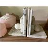 Image 3 : Lot of Alabaster Marble Bookends with Pink Jasperware-Style Covered Trinket Boxes