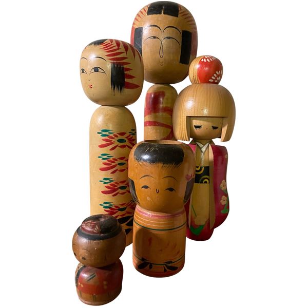Lot of Vintage Japanese Kokeshi & Kimono-Style Wooden Dolls