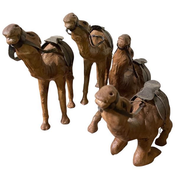 Lot of (4) Leather Camel Figurines with Saddles