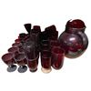 Image 1 : Large Lot of Vintage Ruby Red Glass - Pitcher, Glasses & Assorted Barware