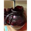 Image 2 : Large Lot of Vintage Ruby Red Glass - Pitcher, Glasses & Assorted Barware
